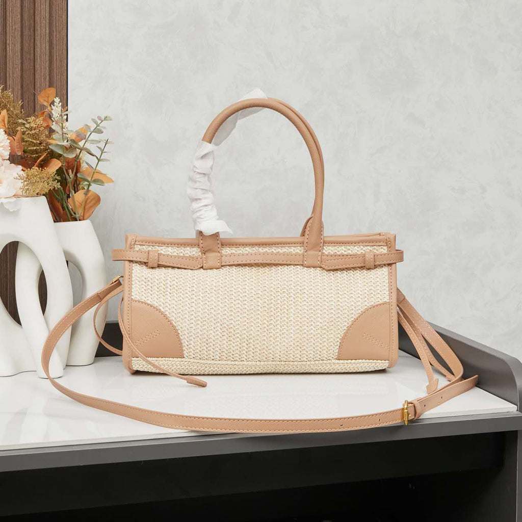 PRADA Limited Straw Tote Bag | 32cm Handwoven Beach Bag | Detachable Strap + Waterproof Lining | Summer Photoshoot Must-Have