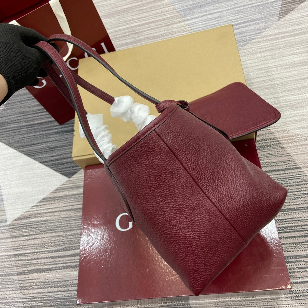 Gucci Totissima Reversible Tote Bag | Pebbled Leather & GG Canvas Dual-Sided | 21x18.5x16cm Ancora Red