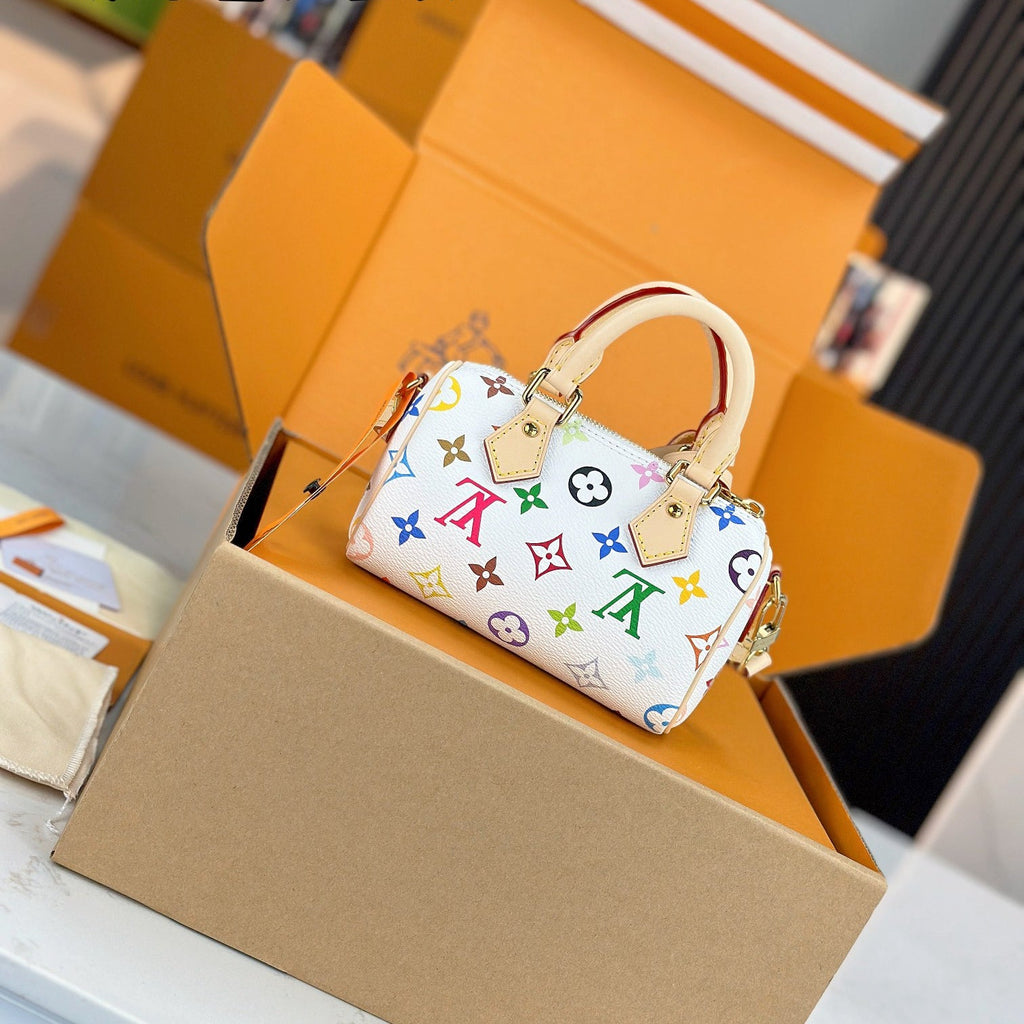 LV x TM NANO SPEEDY Handbag | A+ Stainless Steel Hardware | Premium MB Elastic Fabric | Duty-Free Luxury Set