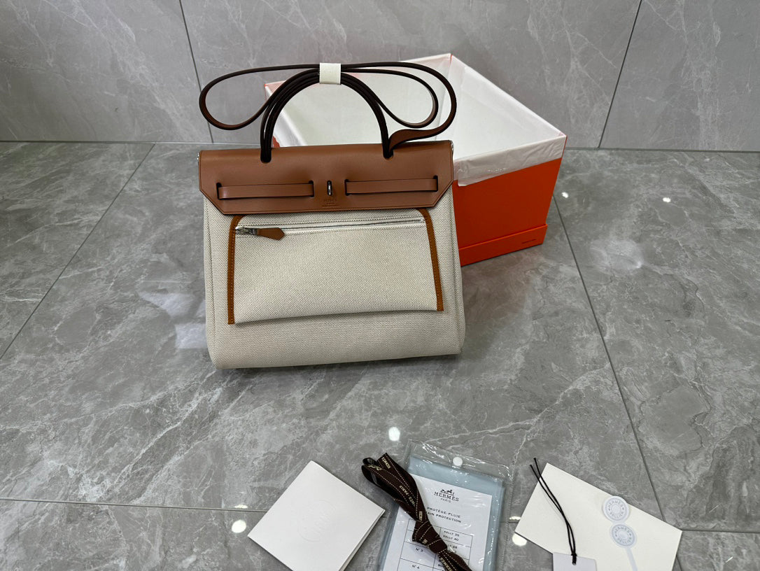 Hermès Herbag 31cm Limited Two-Tone Tote | French Leather & Canvas | Preppy Vintage Day Bag