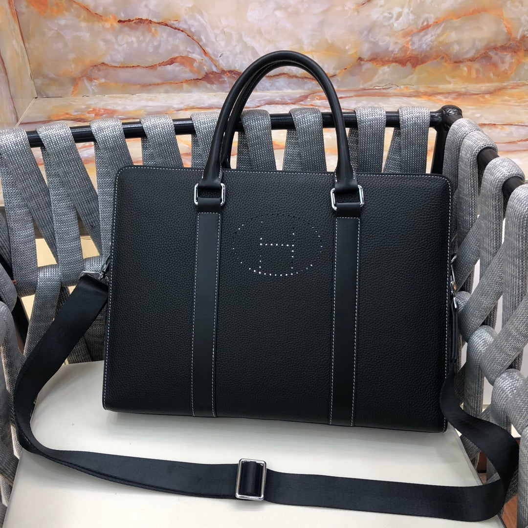 Hermès-Style Men's Briefcase | Premium Top-Grain Leather | 38×29×7cm Luxury Office Bag