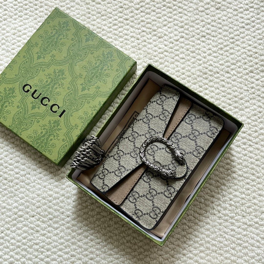 Gucci Dionysus Mini Bag 16.5x10cm Khaki Calfskin, Iconic Buckle, Entry-Level Statement Piece