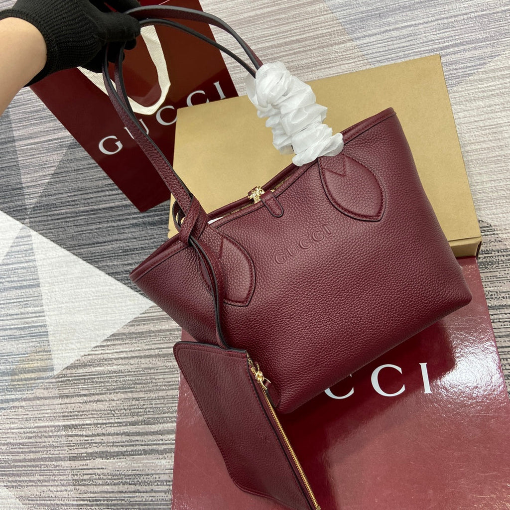 Gucci Totissima Reversible Tote Bag | Pebbled Leather & GG Canvas Dual-Sided | 21x18.5x16cm Ancora Red