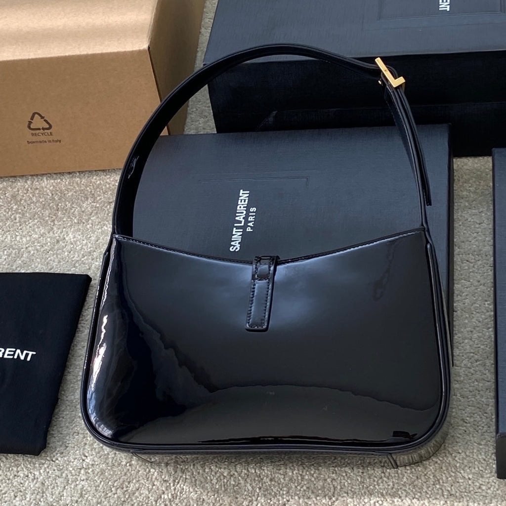 2021 SS New Patent Leather Black Gold Underarm Hobo Bag - Adjustable Strap Luxury Shoulder Bag