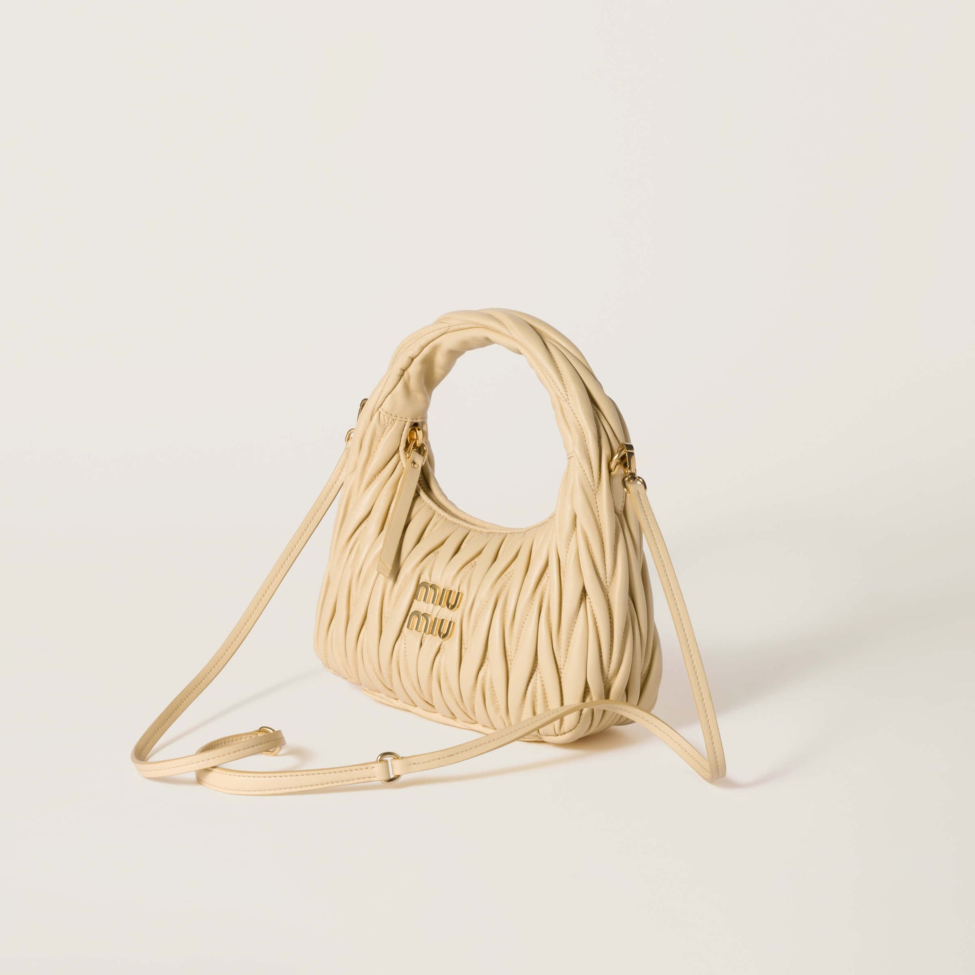 MiuMiu Wander Mini Bag Marigold 20x17x6cm | Matelassé Lambskin Crescent Silhouette