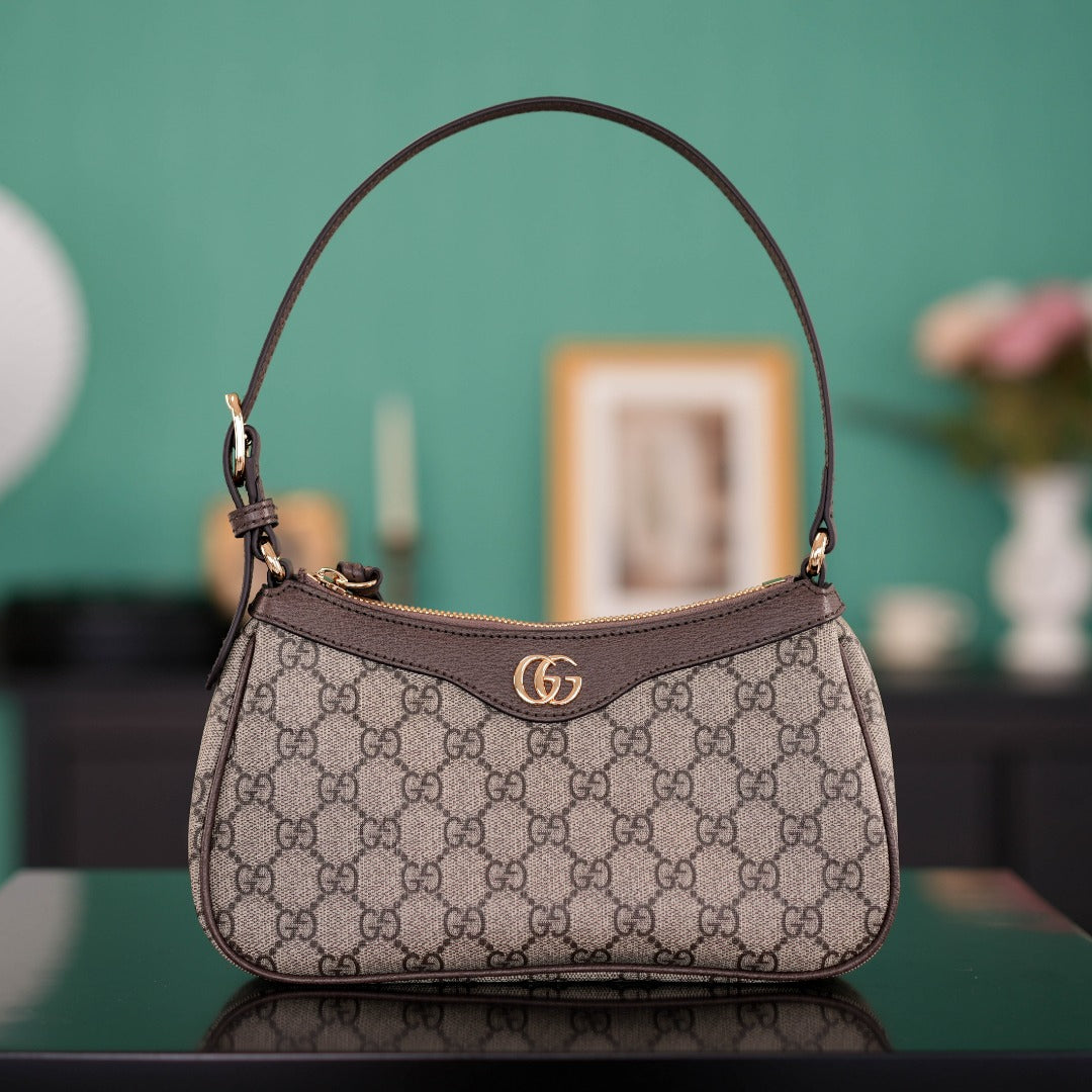 Ophidia Small Hobo Bag 25cm - Italian Marbled Pigskin & Monogram PVC with Solid Brass Hardware, Full Set Packaging