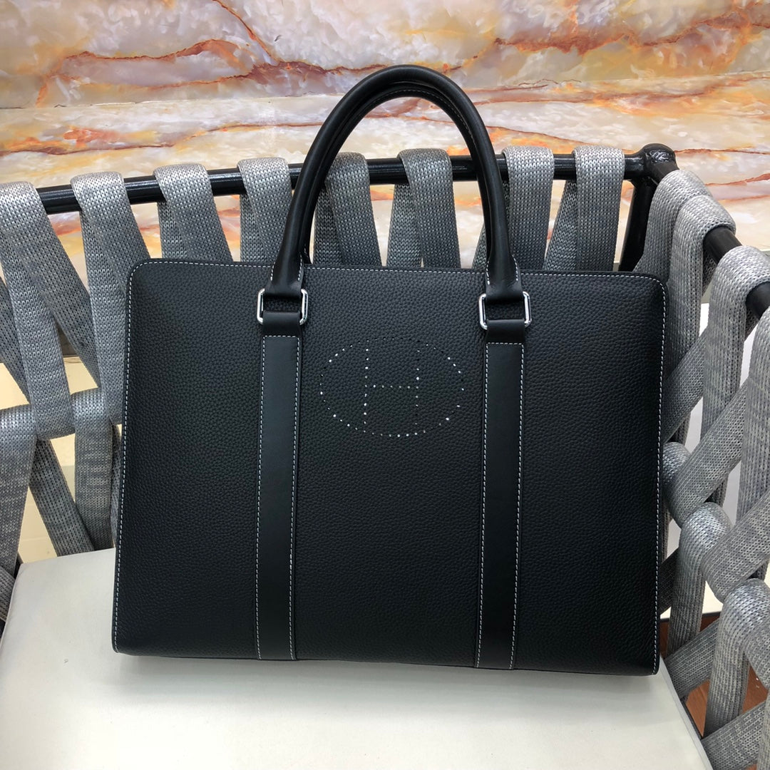 Hermès-Style Men's Briefcase | Premium Top-Grain Leather | 38×29×7cm Luxury Office Bag