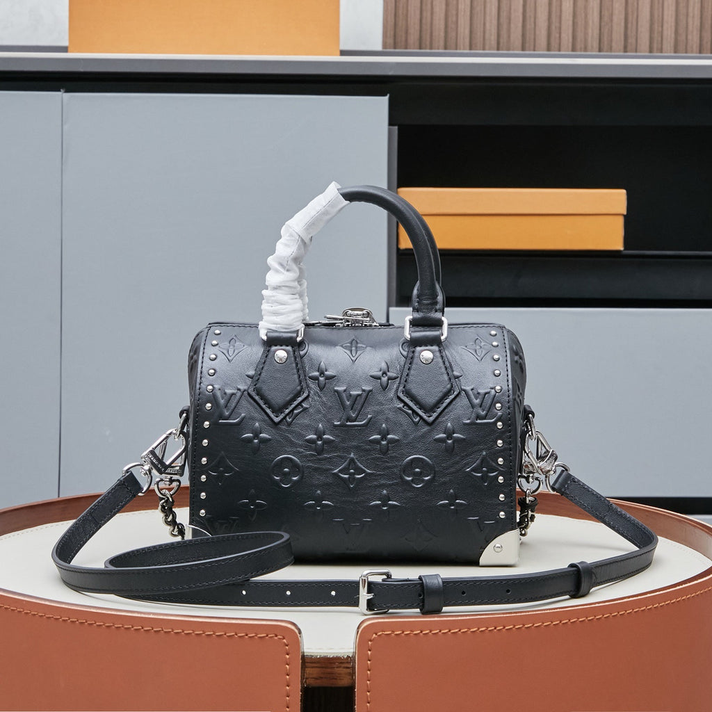 Louis Vuitton 2025 Cruise Collection Dynamic Monogram Bold Speedy 20 Trunk Handbag - Embossed Calfskin Metal Accents Detachable Chain Strap