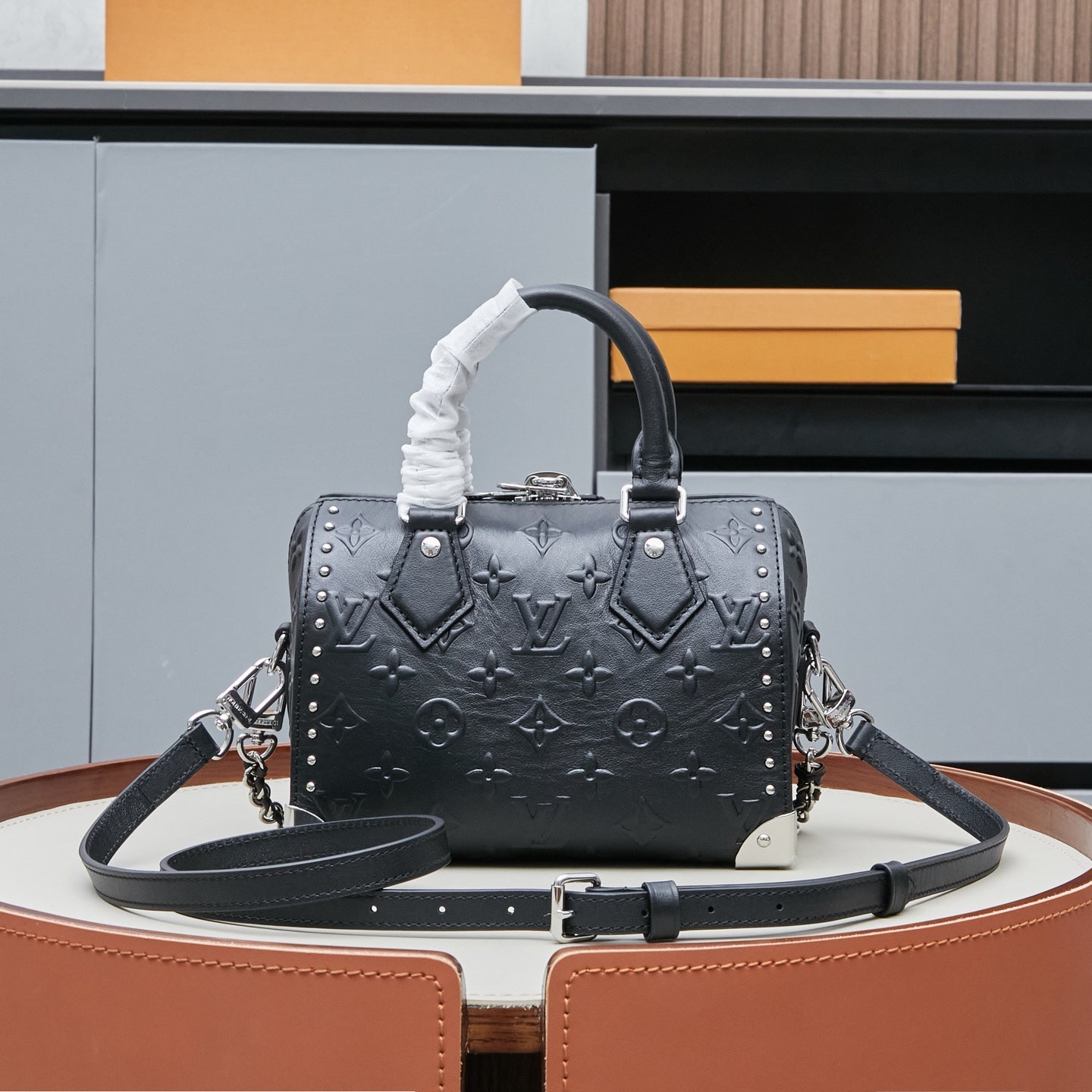 Louis Vuitton 2025 Cruise Collection Dynamic Monogram Bold Speedy 20 Trunk Handbag - Embossed Calfskin Metal Accents Detachable Chain Strap