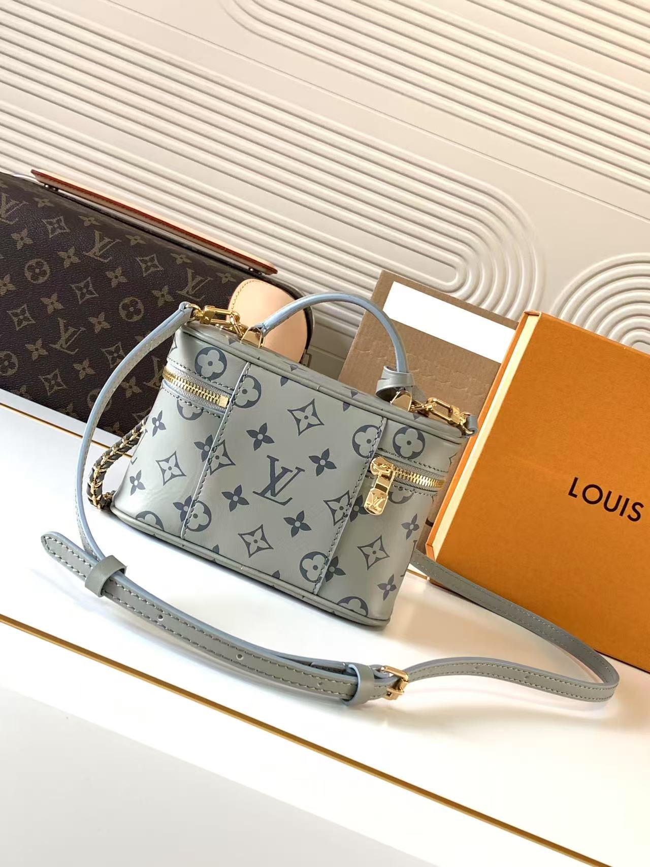 Louis Vuitton 2024 Fall/Winter Vanity Chain Pouch Bag - Monogram Canvas Cosmetic Case with Detachable Chain, LV Padlock & Key Holder