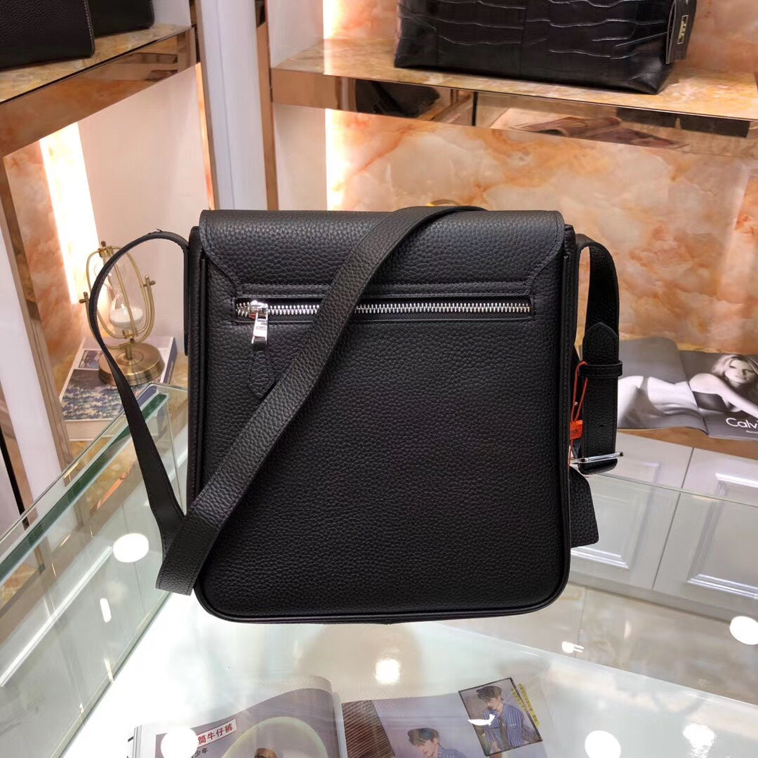 Hermès Newest Men’s Crossbody Bag | Premium Soft Calfskin | Black/Blue/Yellow | 25x27x6cm | Luxury Shoulder Bag